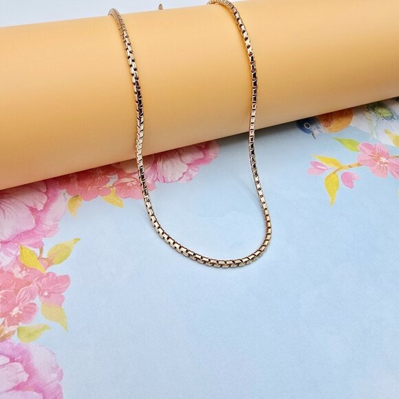 "Slim Rose Gold Box Chain Necklace for Men & Women, 19.7 Inch Length, XPNL0077 - Picture 3 of 12